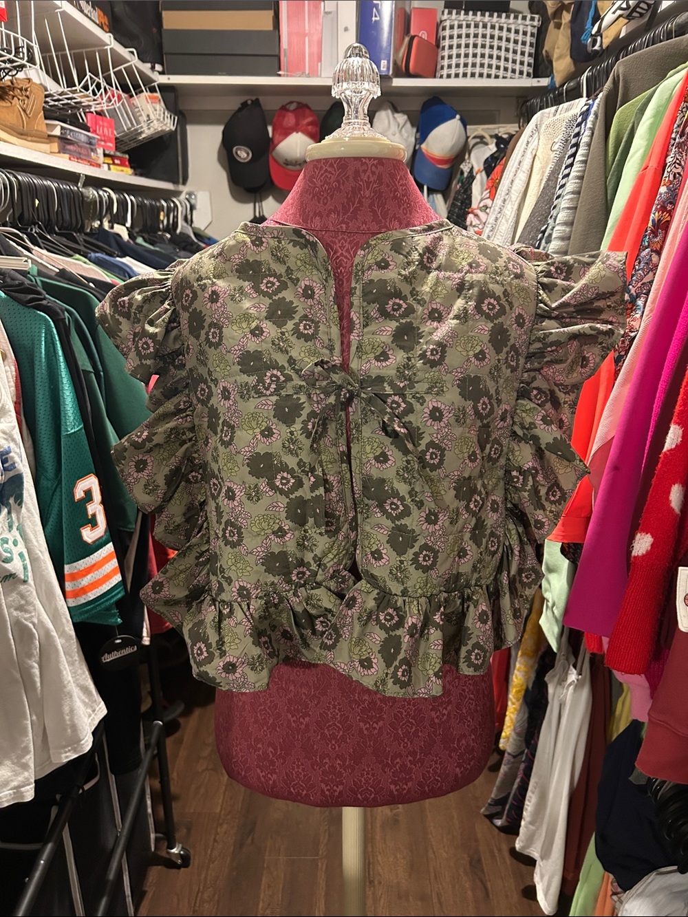 Anthropologie Floral Ruffle Sleeve Quilted Vest